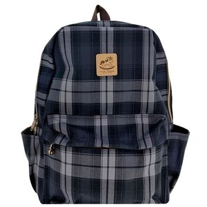 Waterproof Black Gray Plaid Large Backpack for School Work